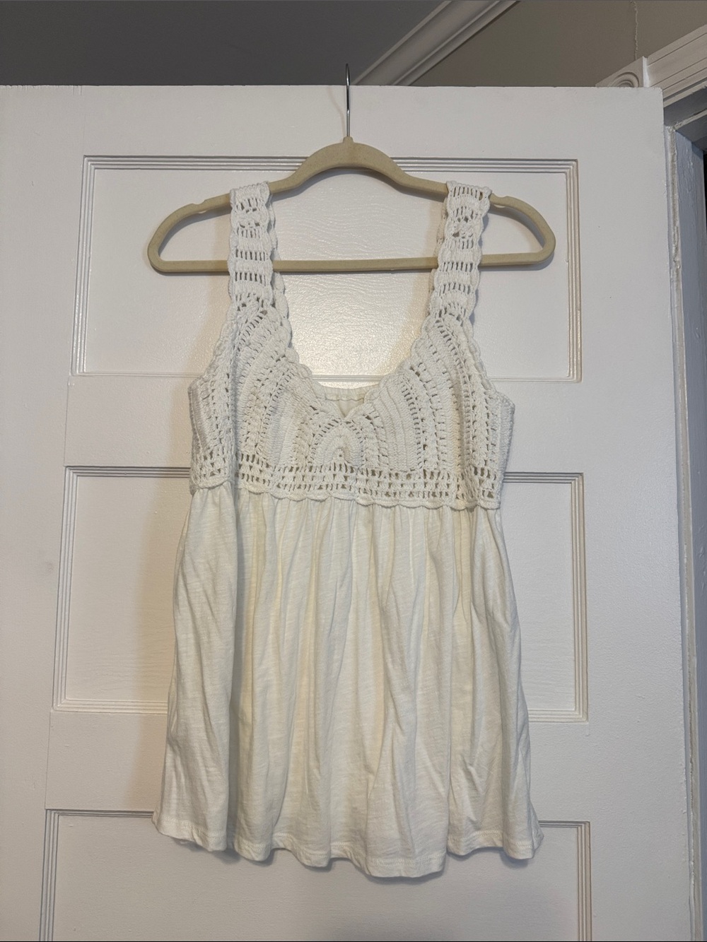 Crochet-Top White Tank with Braided Straps
